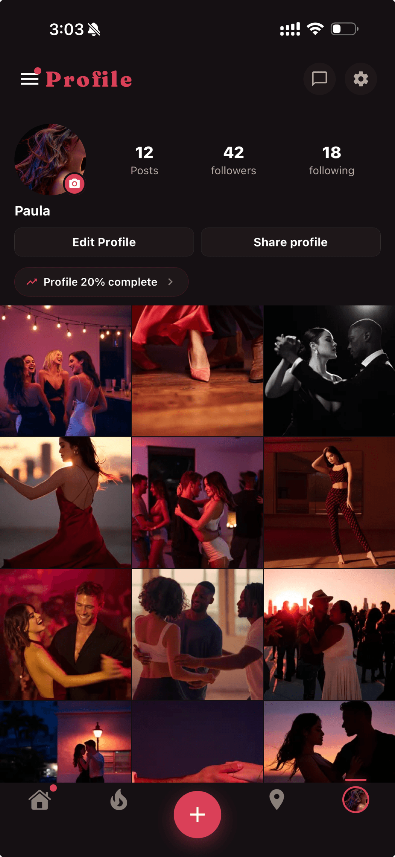 Bailar dancer profile — your RSVPs, bookmarks, and events