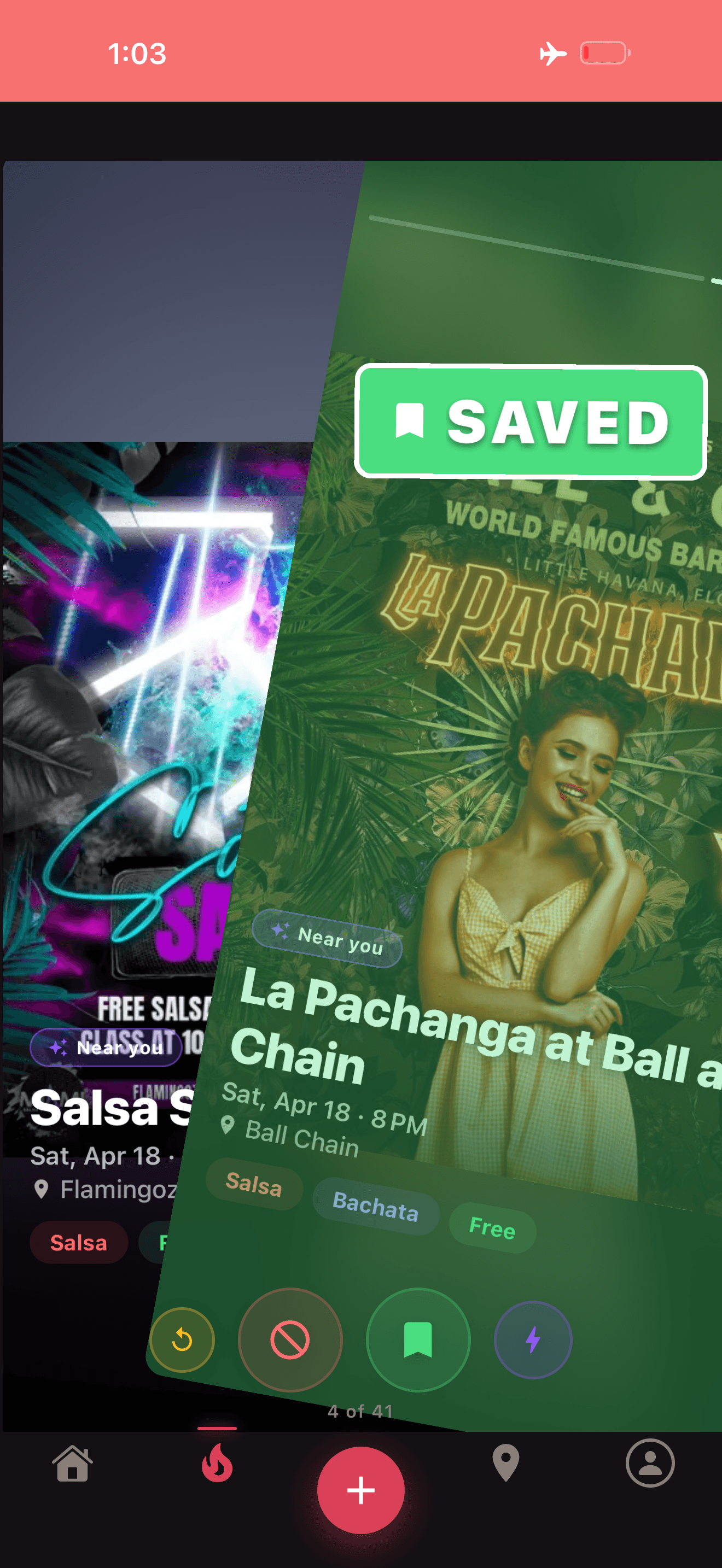 Bailar swipe deck — discover socials, studios, and instructors