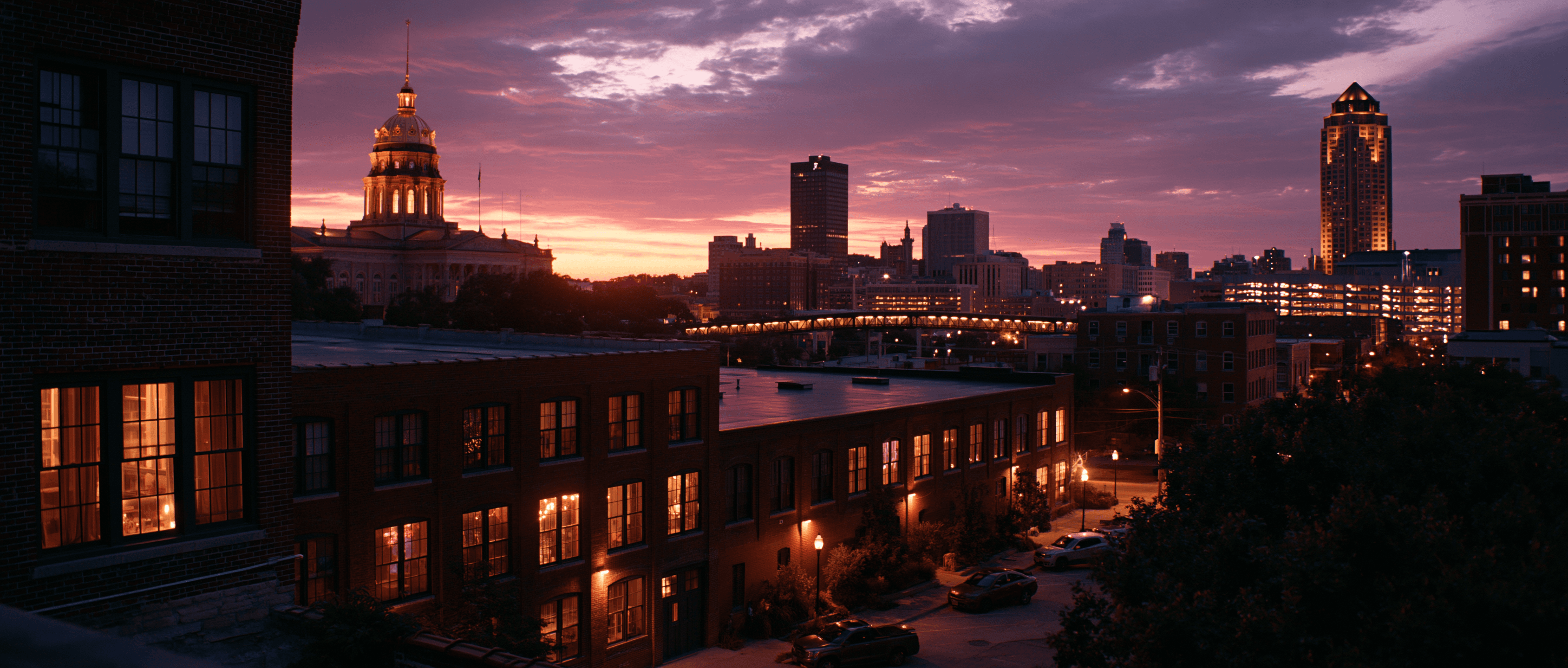 Des Moines Latin dance scene at twilight